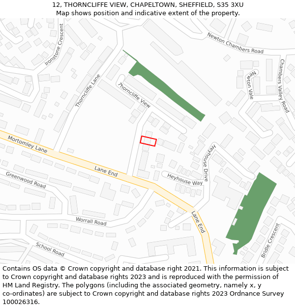 12, THORNCLIFFE VIEW, CHAPELTOWN, SHEFFIELD, S35 3XU: Location map and indicative extent of plot