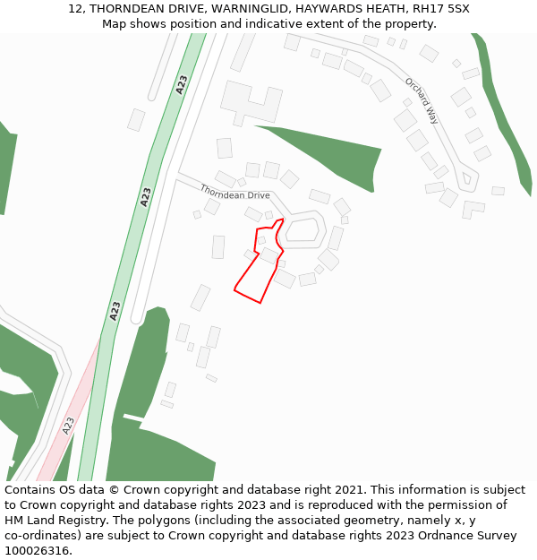 12, THORNDEAN DRIVE, WARNINGLID, HAYWARDS HEATH, RH17 5SX: Location map and indicative extent of plot