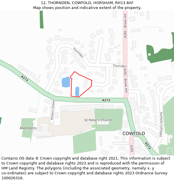 12, THORNDEN, COWFOLD, HORSHAM, RH13 8AF: Location map and indicative extent of plot