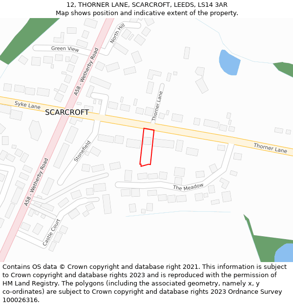 12, THORNER LANE, SCARCROFT, LEEDS, LS14 3AR: Location map and indicative extent of plot