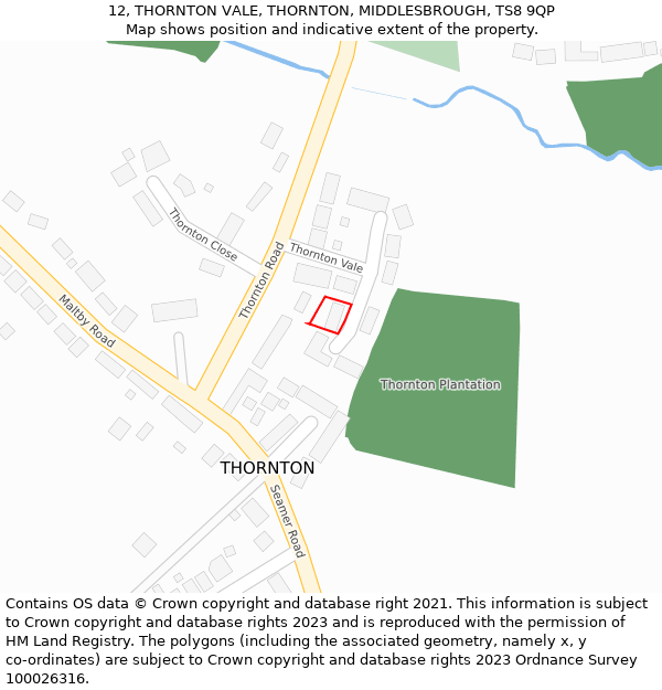 12, THORNTON VALE, THORNTON, MIDDLESBROUGH, TS8 9QP: Location map and indicative extent of plot