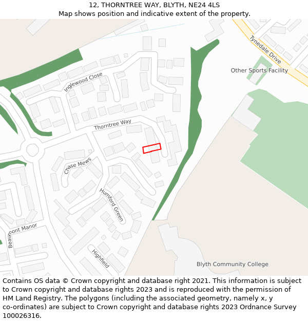 12, THORNTREE WAY, BLYTH, NE24 4LS: Location map and indicative extent of plot