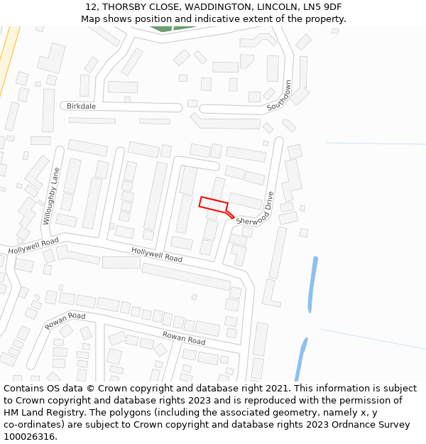 12, THORSBY CLOSE, WADDINGTON, LINCOLN, LN5 9DF: Location map and indicative extent of plot