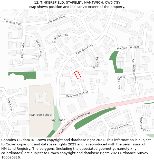 12, TINKERSFIELD, STAPELEY, NANTWICH, CW5 7GY: Location map and indicative extent of plot