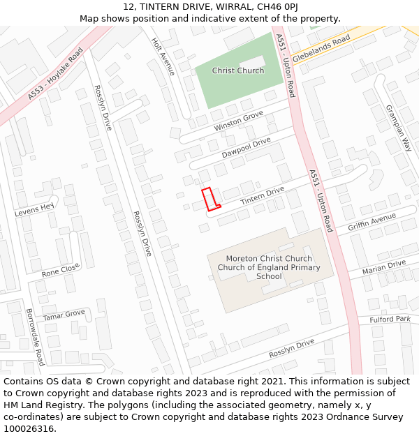 12, TINTERN DRIVE, WIRRAL, CH46 0PJ: Location map and indicative extent of plot