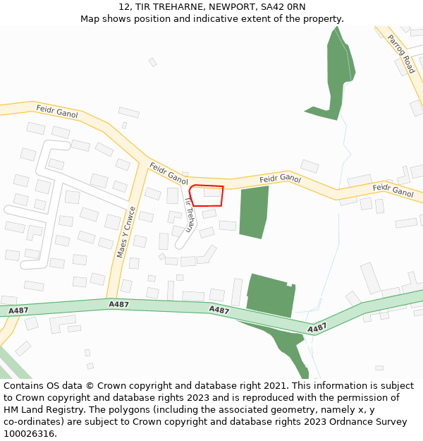 12, TIR TREHARNE, NEWPORT, SA42 0RN: Location map and indicative extent of plot