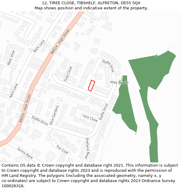 12, TIREE CLOSE, TIBSHELF, ALFRETON, DE55 5QX: Location map and indicative extent of plot