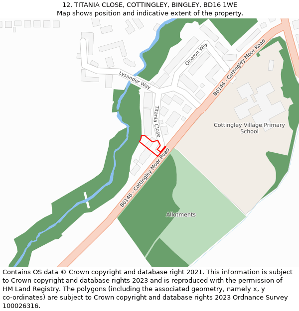 12, TITANIA CLOSE, COTTINGLEY, BINGLEY, BD16 1WE: Location map and indicative extent of plot