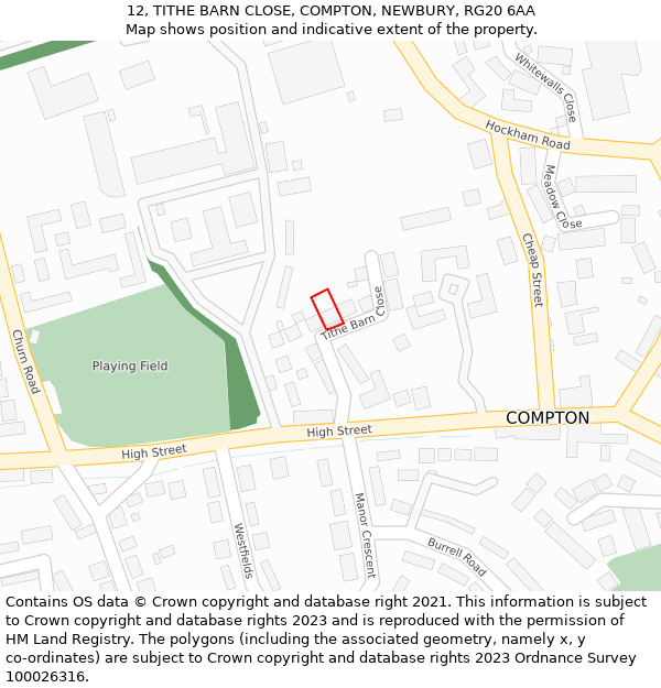 12, TITHE BARN CLOSE, COMPTON, NEWBURY, RG20 6AA: Location map and indicative extent of plot