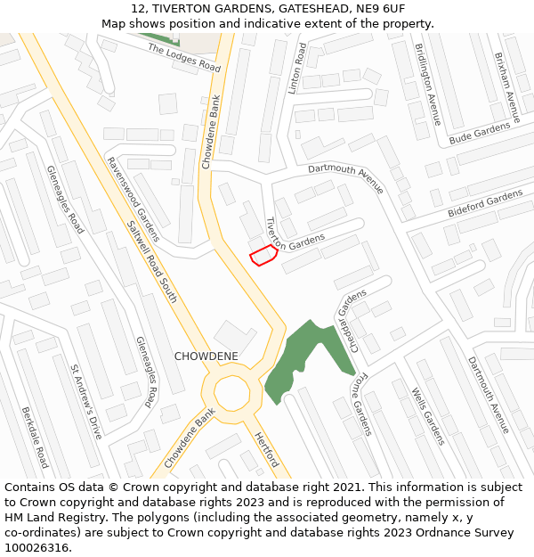 12, TIVERTON GARDENS, GATESHEAD, NE9 6UF: Location map and indicative extent of plot