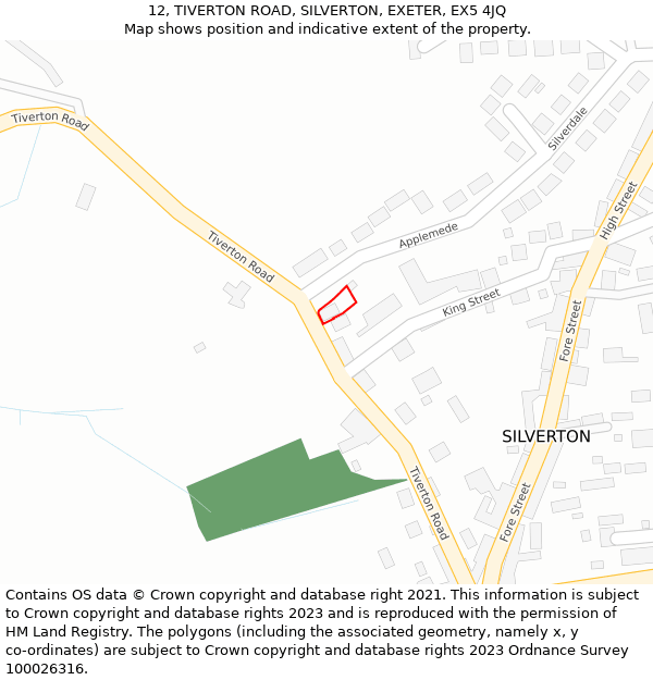 12, TIVERTON ROAD, SILVERTON, EXETER, EX5 4JQ: Location map and indicative extent of plot
