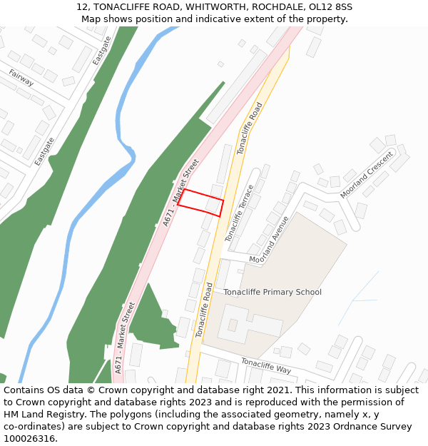 12, TONACLIFFE ROAD, WHITWORTH, ROCHDALE, OL12 8SS: Location map and indicative extent of plot