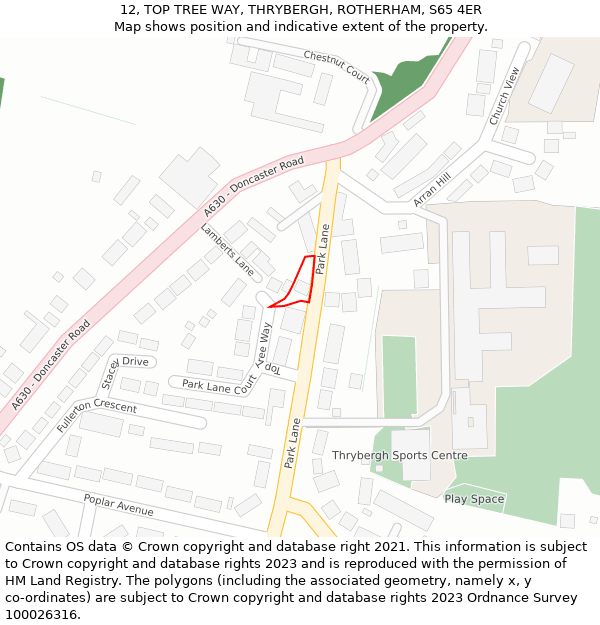 12, TOP TREE WAY, THRYBERGH, ROTHERHAM, S65 4ER: Location map and indicative extent of plot