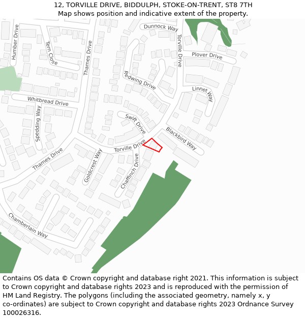 12, TORVILLE DRIVE, BIDDULPH, STOKE-ON-TRENT, ST8 7TH: Location map and indicative extent of plot