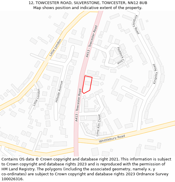 12, TOWCESTER ROAD, SILVERSTONE, TOWCESTER, NN12 8UB: Location map and indicative extent of plot