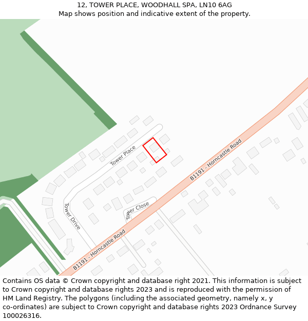 12, TOWER PLACE, WOODHALL SPA, LN10 6AG: Location map and indicative extent of plot