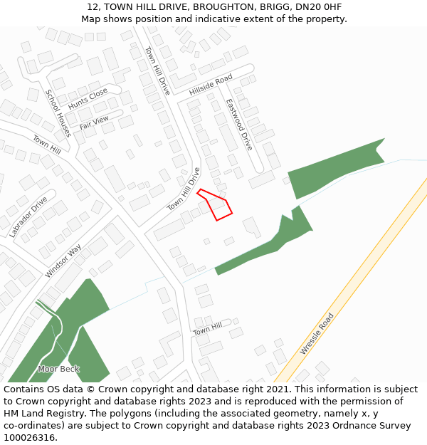 12, TOWN HILL DRIVE, BROUGHTON, BRIGG, DN20 0HF: Location map and indicative extent of plot