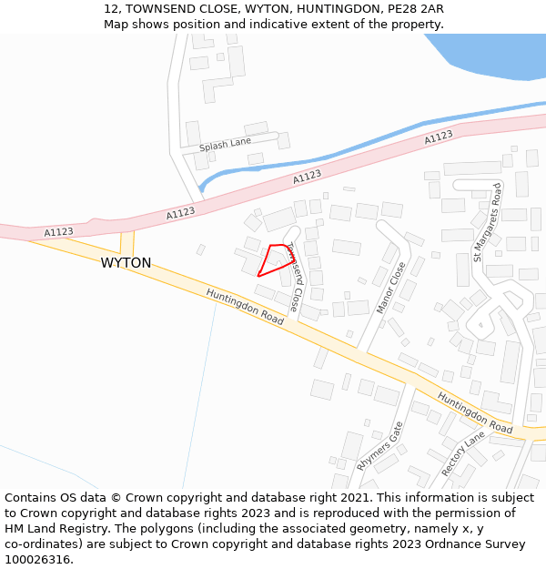 12, TOWNSEND CLOSE, WYTON, HUNTINGDON, PE28 2AR: Location map and indicative extent of plot