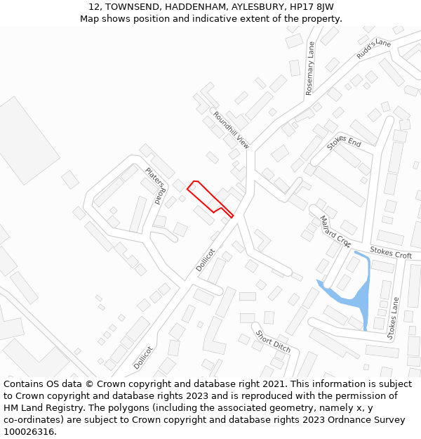 12, TOWNSEND, HADDENHAM, AYLESBURY, HP17 8JW: Location map and indicative extent of plot