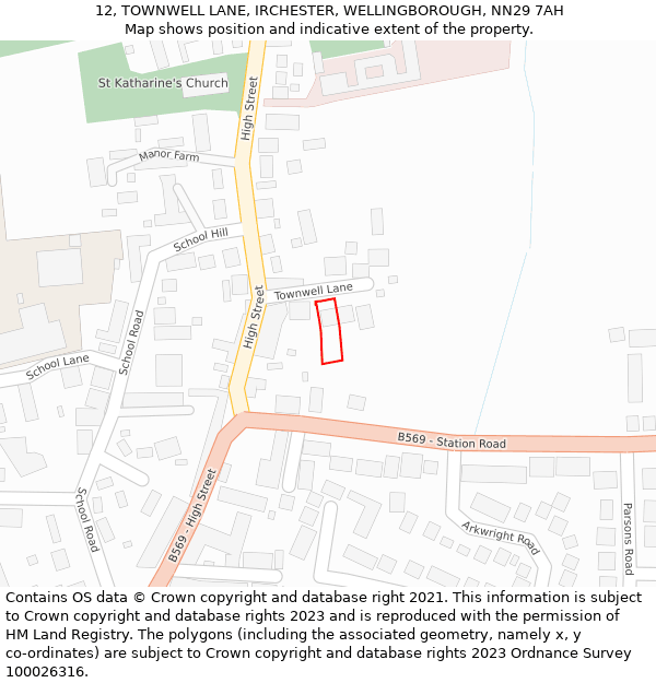 12, TOWNWELL LANE, IRCHESTER, WELLINGBOROUGH, NN29 7AH: Location map and indicative extent of plot