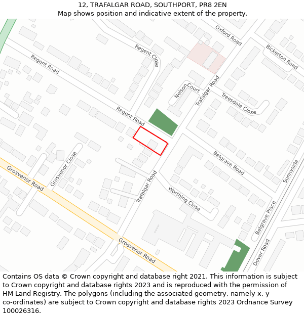 12, TRAFALGAR ROAD, SOUTHPORT, PR8 2EN: Location map and indicative extent of plot