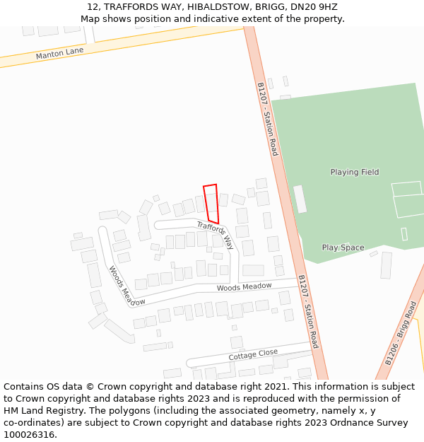 12, TRAFFORDS WAY, HIBALDSTOW, BRIGG, DN20 9HZ: Location map and indicative extent of plot