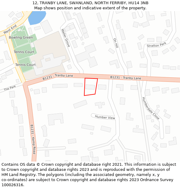 12, TRANBY LANE, SWANLAND, NORTH FERRIBY, HU14 3NB: Location map and indicative extent of plot