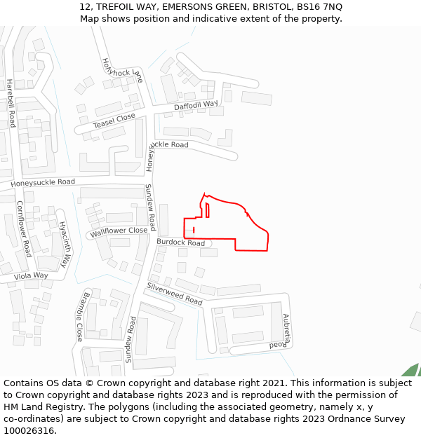 12, TREFOIL WAY, EMERSONS GREEN, BRISTOL, BS16 7NQ: Location map and indicative extent of plot