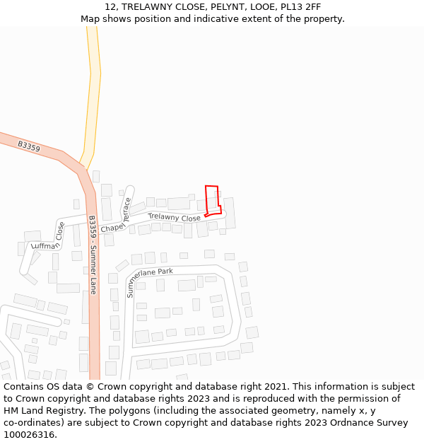 12, TRELAWNY CLOSE, PELYNT, LOOE, PL13 2FF: Location map and indicative extent of plot