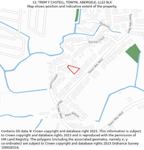 12, TREM Y CASTELL, TOWYN, ABERGELE, LL22 9LX: Location map and indicative extent of plot