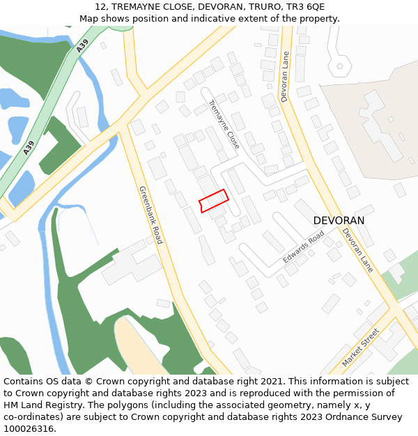 12, TREMAYNE CLOSE, DEVORAN, TRURO, TR3 6QE: Location map and indicative extent of plot