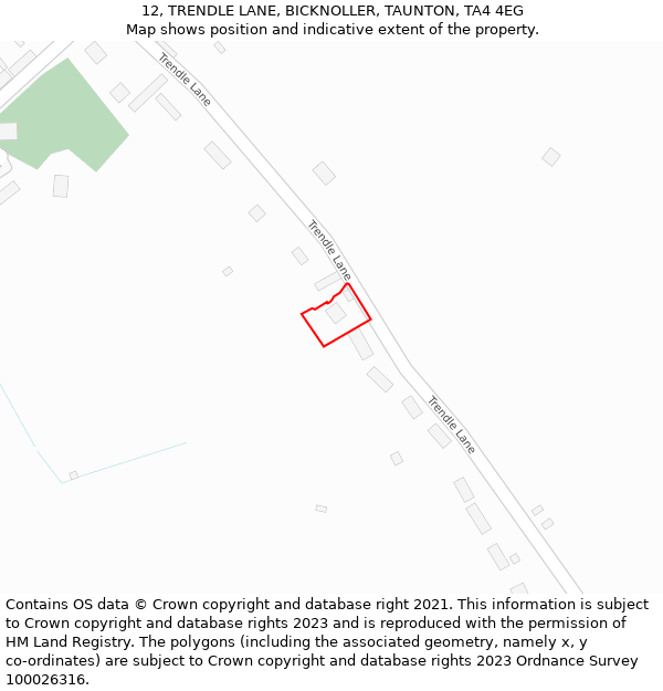 12, TRENDLE LANE, BICKNOLLER, TAUNTON, TA4 4EG: Location map and indicative extent of plot