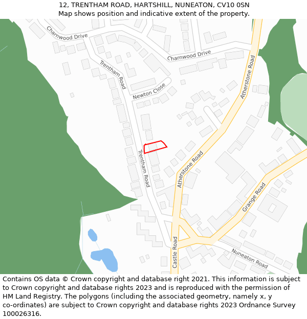 12, TRENTHAM ROAD, HARTSHILL, NUNEATON, CV10 0SN: Location map and indicative extent of plot