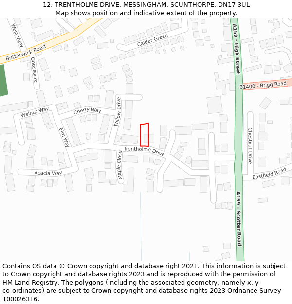 12, TRENTHOLME DRIVE, MESSINGHAM, SCUNTHORPE, DN17 3UL: Location map and indicative extent of plot