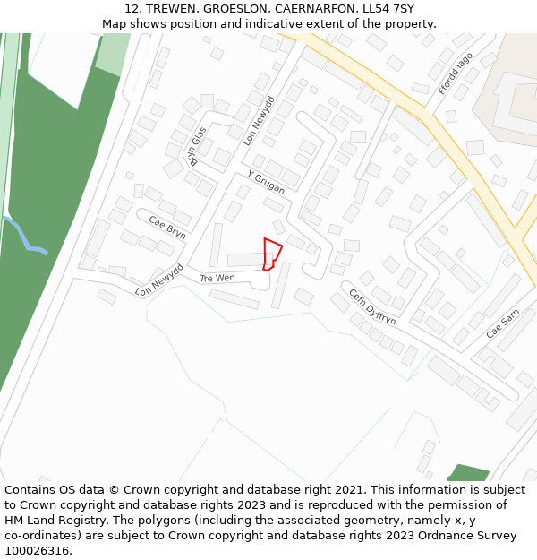 12, TREWEN, GROESLON, CAERNARFON, LL54 7SY: Location map and indicative extent of plot