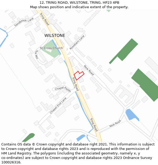 12, TRING ROAD, WILSTONE, TRING, HP23 4PB: Location map and indicative extent of plot