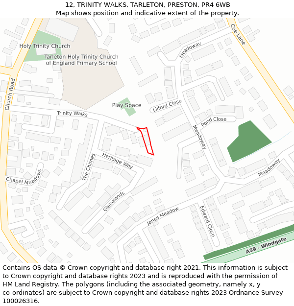 12, TRINITY WALKS, TARLETON, PRESTON, PR4 6WB: Location map and indicative extent of plot