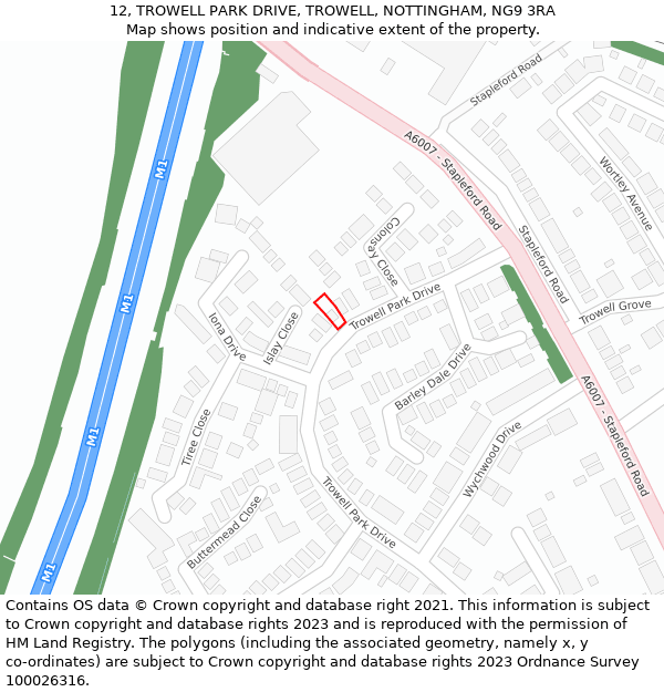 12, TROWELL PARK DRIVE, TROWELL, NOTTINGHAM, NG9 3RA: Location map and indicative extent of plot