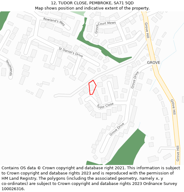 12, TUDOR CLOSE, PEMBROKE, SA71 5QD: Location map and indicative extent of plot