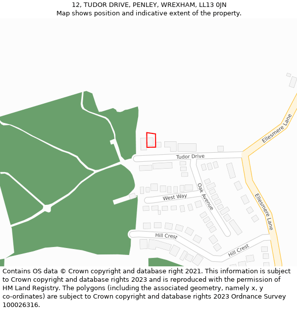 12, TUDOR DRIVE, PENLEY, WREXHAM, LL13 0JN: Location map and indicative extent of plot