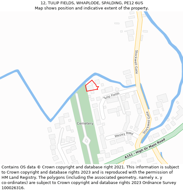 12, TULIP FIELDS, WHAPLODE, SPALDING, PE12 6US: Location map and indicative extent of plot