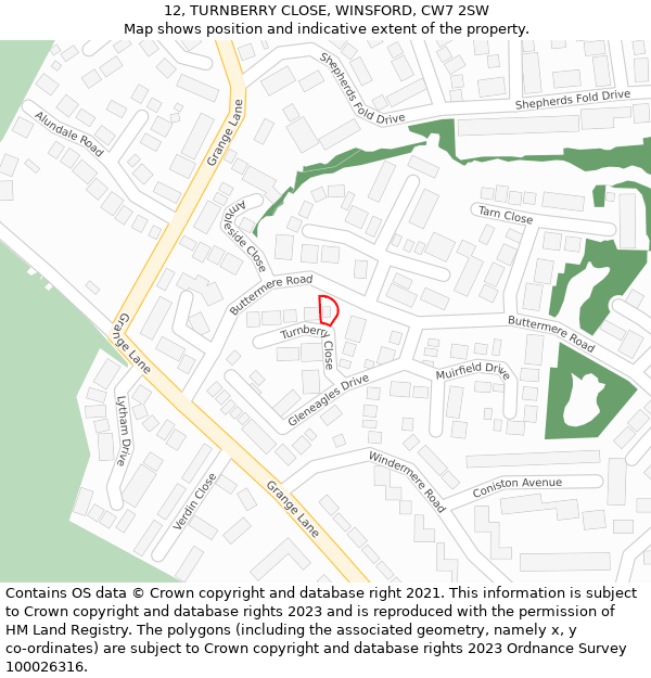 12, TURNBERRY CLOSE, WINSFORD, CW7 2SW: Location map and indicative extent of plot