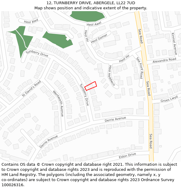 12, TURNBERRY DRIVE, ABERGELE, LL22 7UD: Location map and indicative extent of plot