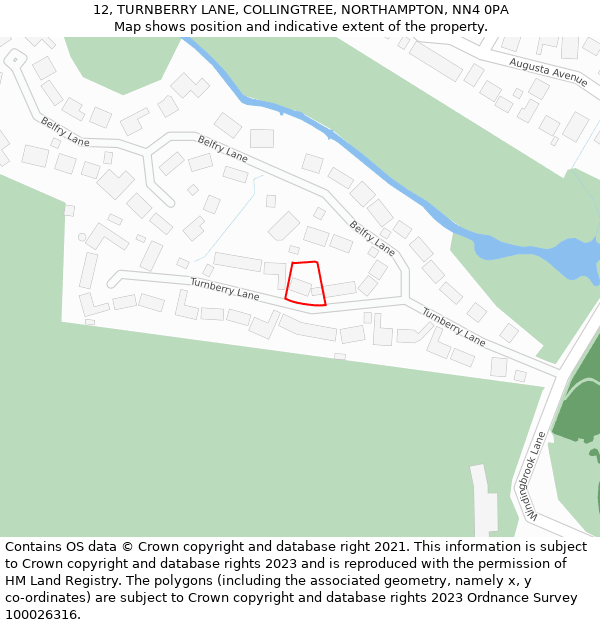 12, TURNBERRY LANE, COLLINGTREE, NORTHAMPTON, NN4 0PA: Location map and indicative extent of plot