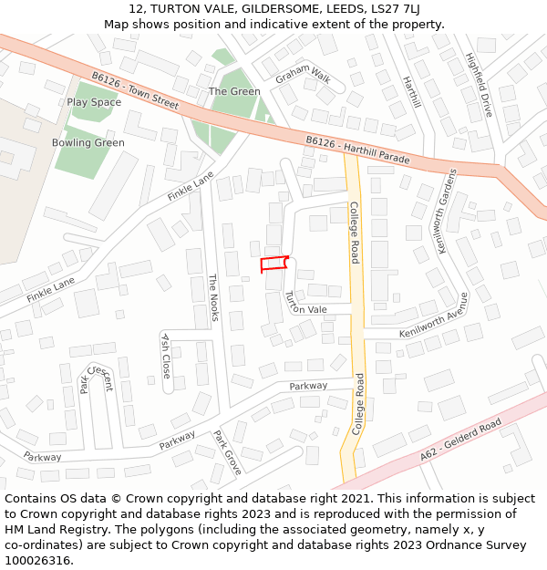 12, TURTON VALE, GILDERSOME, LEEDS, LS27 7LJ: Location map and indicative extent of plot