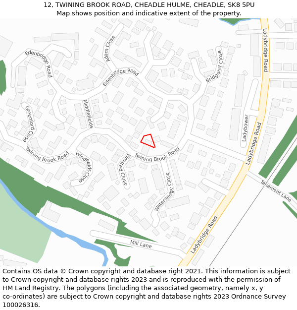 12, TWINING BROOK ROAD, CHEADLE HULME, CHEADLE, SK8 5PU: Location map and indicative extent of plot