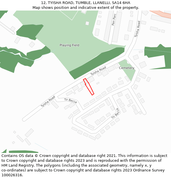 12, TYISHA ROAD, TUMBLE, LLANELLI, SA14 6HA: Location map and indicative extent of plot