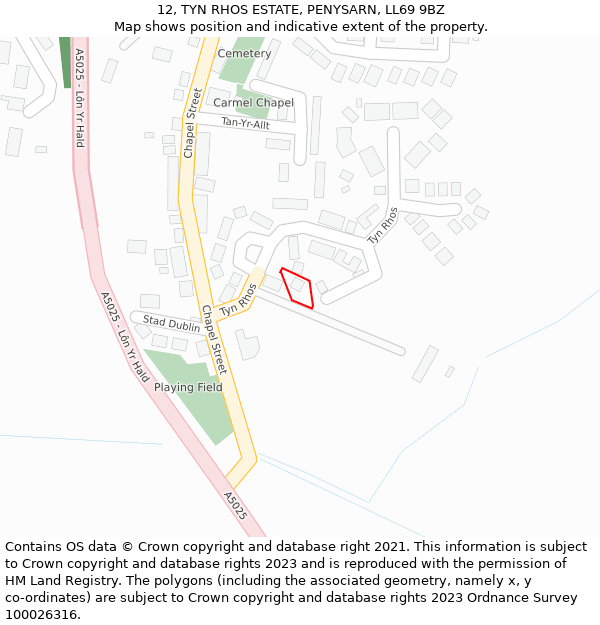 12, TYN RHOS ESTATE, PENYSARN, LL69 9BZ: Location map and indicative extent of plot