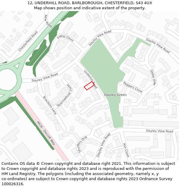 12, UNDERHILL ROAD, BARLBOROUGH, CHESTERFIELD, S43 4UX: Location map and indicative extent of plot