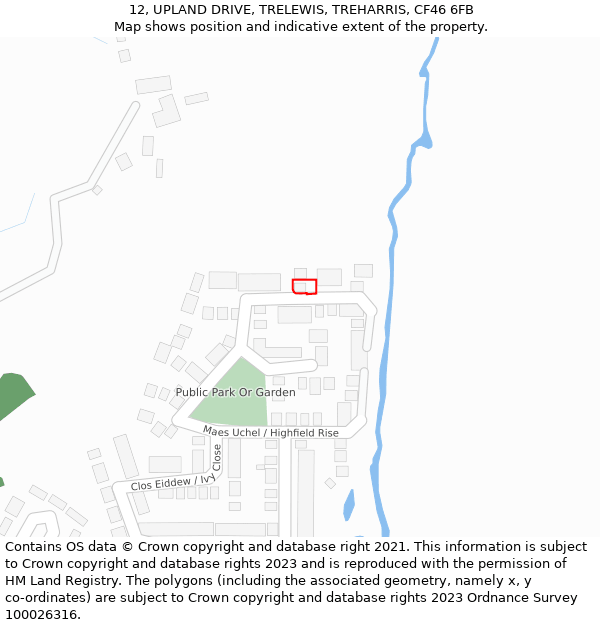 12, UPLAND DRIVE, TRELEWIS, TREHARRIS, CF46 6FB: Location map and indicative extent of plot
